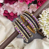 Vriksham Royal Purple & Gold Stone-Studded Traditional Silk Thread Bangle Set-G19853